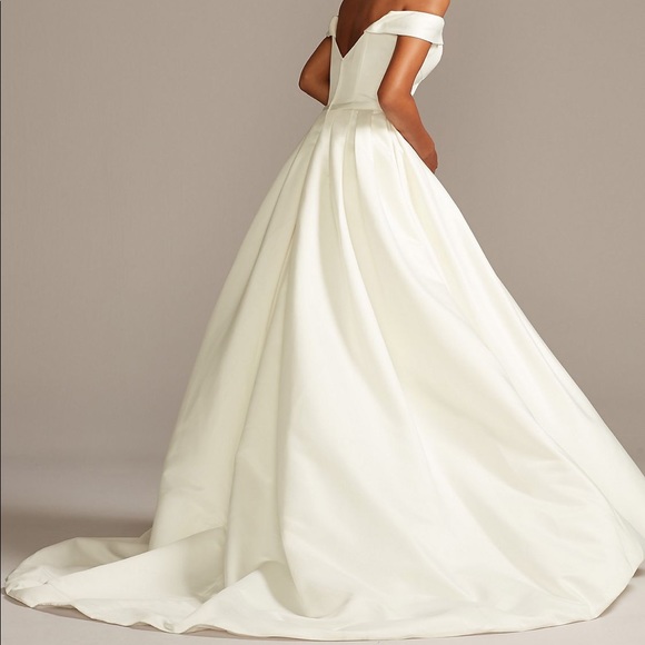Off the Shoulder Satin Ball Gown Wedding Dress - Picture 2 of 3